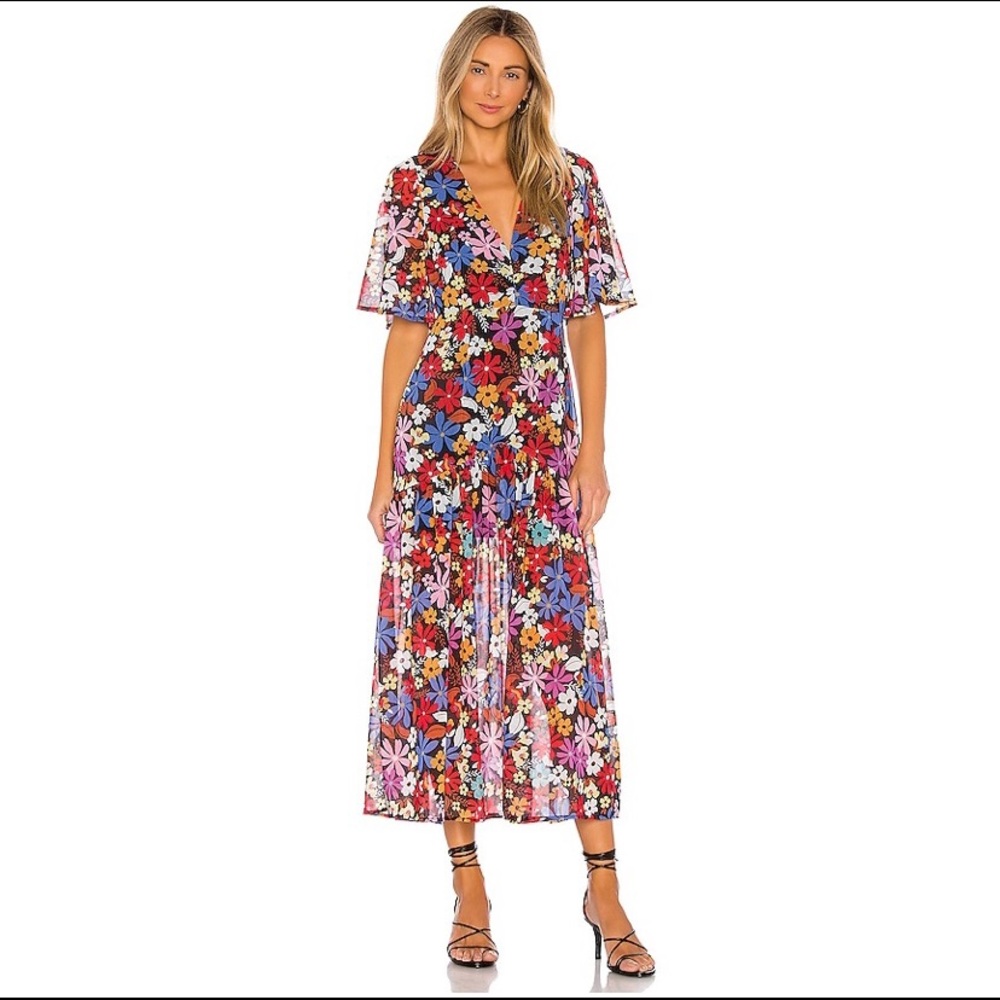 Floral midi dress perfect for a summer wedding!